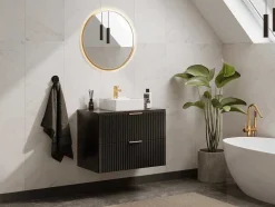 Vente-unique Wastafelmeubel-Gestreept Hangend Meubel Onder Wastafel - Zwart - L80 Cm - Zevara