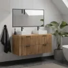 Vente-unique Wastafelmeubel-Gestreept Hangend Meubel Onder Wastafel Met Plank - Licht Naturel - L120 Cm - Zevara
