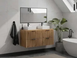 Vente-unique Wastafelmeubel-Gestreept Hangend Meubel Onder Wastafel Met Plank - Licht Naturel - L120 Cm - Zevara