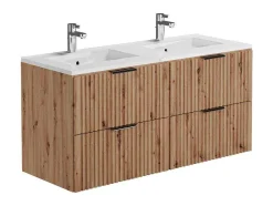 Vente-unique Dubbele Wastafel-Gestreept Hangmeubel Voor Badkamer Met Inbouwwastafel - Licht Naturel - 120 Cm - Zevara