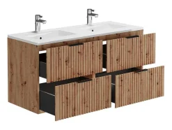 Vente-unique Dubbele Wastafel-Gestreept Hangmeubel Voor Badkamer Met Inbouwwastafel - Licht Naturel - 120 Cm - Zevara