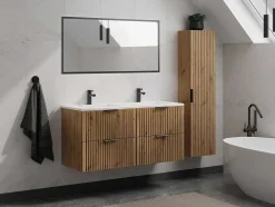 Vente-unique Dubbele Wastafel-Gestreept Hangmeubel Voor Badkamer Met Inbouwwastafel - Licht Naturel - 120 Cm - Zevara