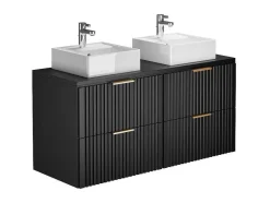 Vente-unique Dubbele Wastafel-Gestreept Hangmeubel Voor Badkamer Met Wastafel Om Te Plaatsen - Zwart - L120 Cm - Zevara