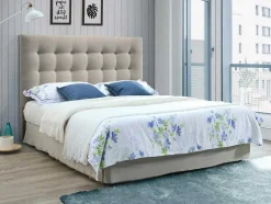 Vente-unique Hoofdeinde En Brugkast-Gewatteerd Hoofdbord Francesco - 140 Cm - Stof - Beige