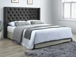 Vente-unique Hoofdeinde En Brugkast-Gewatteerd Hoofdbord Massimo - Stof - 160 Cm - Grijs