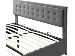 ModernLuxe Fluwelen Bed-Gewatteerd Opbergbed 160X200Cm In Fluweel Met Lade + Lattenbodem - Grijs (Zonder Matras)