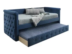 Vente-unique Bed Met Slaaplade-Gewatteerde Slaapbank Louise - 2 X 90 X 190 Cm - Stof Blauw