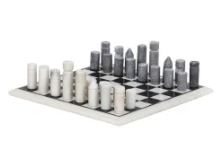 Vente-unique Spel Voor Binnen-Gezelschapsspel - Schaakbord - Wit En Zwart Marmer - L30,5 X H2,54 X D30,5 Cm - Chessy