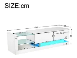 Vente-unique Tv-Meubel-Glanzend Tv-Meubel Met 2 Deuren En 2 Glazen Planken - Spaanplaat - Led'S - Wit