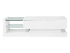 Vente-unique Tv-Meubel-Glanzend Tv-Meubel Met 2 Deuren En 2 Glazen Planken - Spaanplaat - Led'S - Wit