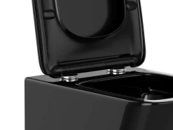 Vente-unique Hangend Toilet-Glanzend Zwarte Hang-Wc Van Keramiek Zonder Rand - Clemona