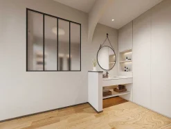 Vente-unique Glazen Binnenraam-Glasraam Werkplaatsstijl Van Van Aluminium En Gematteerd Glas - 120 X 130 Cm - Zwart - Bayview
