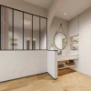 Vente-unique Glazen Binnenraam-Glasraam Werkplaatsstijl Van Van Aluminium En Gematteerd Glas - 150 X 130 Cm - Zwart - Bayview