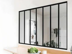 Vente-unique Glazen Binnenraam-Glazen Binnenraam In Aluminium Met Poedercoating - 210 X 130 Cm - Zwart - Bayview