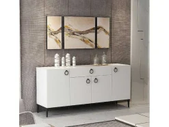 EPIKASA Buffetkast-Gloria Multifunctioneel Kabinet, Wit, Zwart, 160X42X75 Cm,