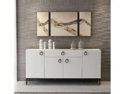 EPIKASA Buffetkast-Gloria Multifunctioneel Kabinet, Wit, Zwart, 160X42X75 Cm,