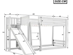 ModernLuxe Kinderbed Stapelbed-Grenen Stapelbed Met Plank En Glijbaan + Lattenbodem - 90X200Cm - Wit