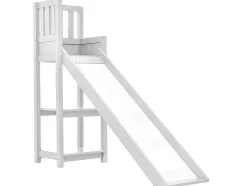 ModernLuxe Kinderbed Stapelbed-Grenen Stapelbed Met Plank En Glijbaan + Lattenbodem - 90X200Cm - Wit