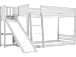 ModernLuxe Kinderbed Stapelbed-Grenen Stapelbed Met Plank En Glijbaan + Lattenbodem - 90X200Cm - Wit
