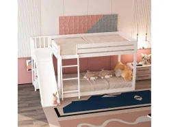 ModernLuxe Kinderbed Stapelbed-Grenen Stapelbed Met Plank En Glijbaan + Lattenbodem - 90X200Cm - Wit