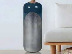 OZAIA Decoratieobject Voor Binnen-Grote Geemailleerde Metalen Vaas - D. 30 X H. 82 Cm - Zwart Met Bladzilver - Perlin