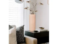 OZAIA Decoratieobject Voor Binnen-Grote Geemailleerde Metalen Vaas - D. 19 X H. 50 Cm - Beige En Goud - Goriat