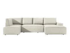 Vente-unique Xxl Hoekbank-Grote Omkeerbare Hoekbank Van Beige Ribfluweel Amelia