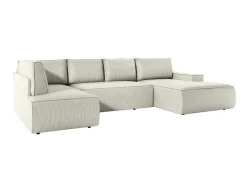 Vente-unique Xxl Hoekbank-Grote Omkeerbare Hoekbank Van Beige Ribfluweel Amelia