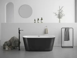 Shower & Design Halfvrijstaand Bad-Halfvrijstaand Bad - 175 Liter - 130 X 71,5 X 58 Cm - Glanzend Zwart - Acryl - Divina