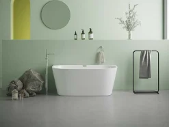 Shower & Design Halfvrijstaand Bad-Halfvrijstaand Bad - 175 Liter - 130 X 71,5 X 58 Cm - Wit - Acryl - Divina