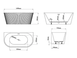 Shower & Design Halfvrijstaand Bad-Halfvrijstaand Geribbeld Acrylbad Wit (Glanzend) 149 X 75 X 58 Cm Zelina