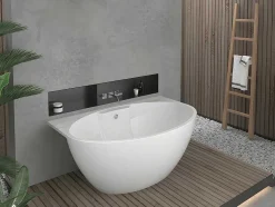 Shower & Design Halfvrijstaand Bad-Halfvrijstaand Ovaal Bad - 197 Liter - 151 X 94 X 60 Cm - Wit - Acryl - Pagrus