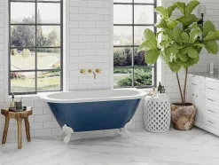 Shower & Design Halfvrijstaand Bad-Halfvrijstaand Retro Acrylbad Op Adelaarspoten Blauw (Glanzend) 154 Liter 150 X 74 X 61 Cm Bolisa
