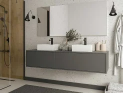 Vente-unique Wastafelmeubel-Hangend Badkamermeubel - Antraciet Grijze Kleur - L150 Cm - Isaure Ii