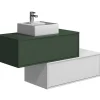 Vente-unique Badkamermeubel Met Enkele Wastafel-Hangend Badkamermeubel Groen En Wit Met Enkele Wastafel En Twee Laden - 94 Cm - Teana Ii