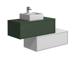 Vente-unique Badkamermeubel Met Enkele Wastafel-Hangend Badkamermeubel Groen En Wit Met Enkele Wastafel En Twee Laden - 94 Cm - Teana Ii