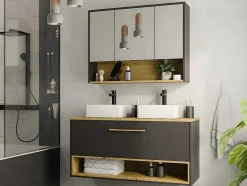 Vente-unique Dubbele Wastafel-Hangend Badkamermeubel Met Dubbele Wastafel En Spiegelkast - Antraciet - 120 Cm - Yangra