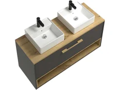 Vente-unique Dubbele Wastafel-Hangend Badkamermeubel Met Dubbele Wastafel En Spiegelkast - Antraciet - 120 Cm - Yangra