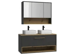 Vente-unique Dubbele Wastafel-Hangend Badkamermeubel Met Dubbele Wastafel En Spiegelkast - Antraciet - 120 Cm - Yangra