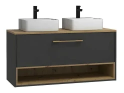 Vente-unique Dubbele Wastafel-Hangend Badkamermeubel Met Dubbele Wastafel En Spiegelkast - Antraciet - 120 Cm - Yangra