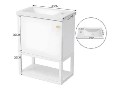 ModernLuxe Badkamermeubel Met Enkele Wastafel-Hangend Badkamermeubel Met Ingebouwde Wastafel - 1 Deur En 1 Open Metalen Plank - Wit (Kraan Niet Inbegrepen)