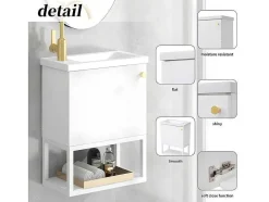 ModernLuxe Badkamermeubel Met Enkele Wastafel-Hangend Badkamermeubel Met Ingebouwde Wastafel - 1 Deur En 1 Open Metalen Plank - Wit (Kraan Niet Inbegrepen)