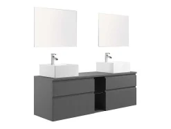 Vente-unique Dubbele Wastafel-Hangend Badkamermeubel Met Dubbele Wastafel En Spiegels - Grijs - 150 Cm - Magdalena Ii