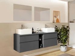 Vente-unique Dubbele Wastafel-Hangend Badkamermeubel Met Dubbele Wastafel En Spiegels - Grijs - 150 Cm - Magdalena Ii