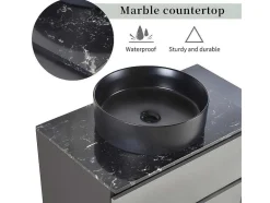 ModernLuxe Badkamermeubel Met Enkele Wastafel-Hangend Badkamermeubel Met Keramische Wastafel En 2 Laden - Marmeren Bladen L 80Cm - Modern Design - Grijs (Kraan Niet Inbegrepen)