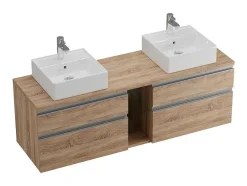 Vente-unique Dubbele Wastafel-Hangend Badkamermeubel Met Dubbele Wastafel En Spiegels - Natuurlijke Lichte Kleur - 150 Cm - Magdalena Ii
