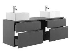 Vente-unique Dubbele Wastafel-Hangend Badkamermeubel Met Dubbele Wastafel - Grijs - 150 Cm - Magdalena Ii