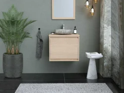 Vente-unique Badkamermeubel Met Enkele Wastafel-Hangend Badkamermeubel Met Opzet Wastafel Van Steen - Eiken Fineer - 60 Cm - Mesliva