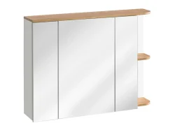 Vente-unique Badkamermeubel Met Enkele Wastafel-Hangend Badkamermeubel Met Wastafel, Zuil En Spiegelkast - Naturel En Wit - 94 Cm - Anid