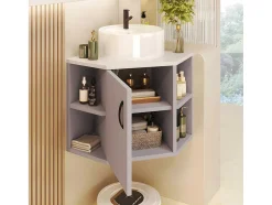 ModernLuxe Badkamermeubel Met Enkele Wastafel-Hangend Badkamermeubel Met Keramische Wastafel - Marmeren Bladen - Lichtpaars (Kraan Niet Inbegrepen)
